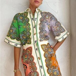 Alemais Green and Orange Paisley Button Down Shirt